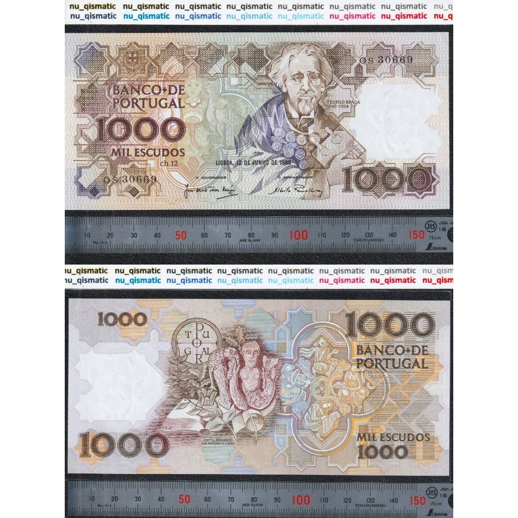 Uang LANGKA Portugal 1000 Escudos, 1986, Grade UNC Baru Super Gress P# 181