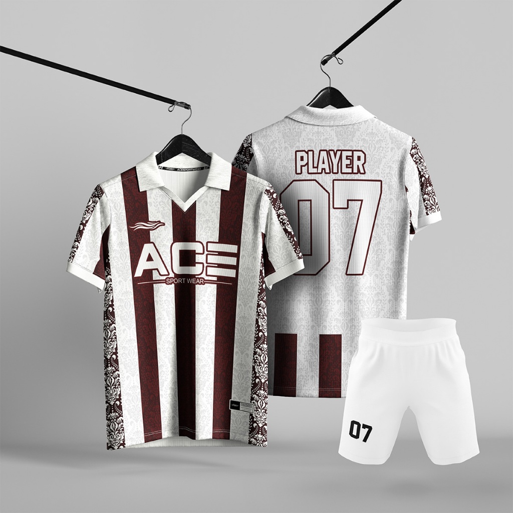 Setelan Jersey Futsal Tim Desain Vintage Stripes Maroon Klasik