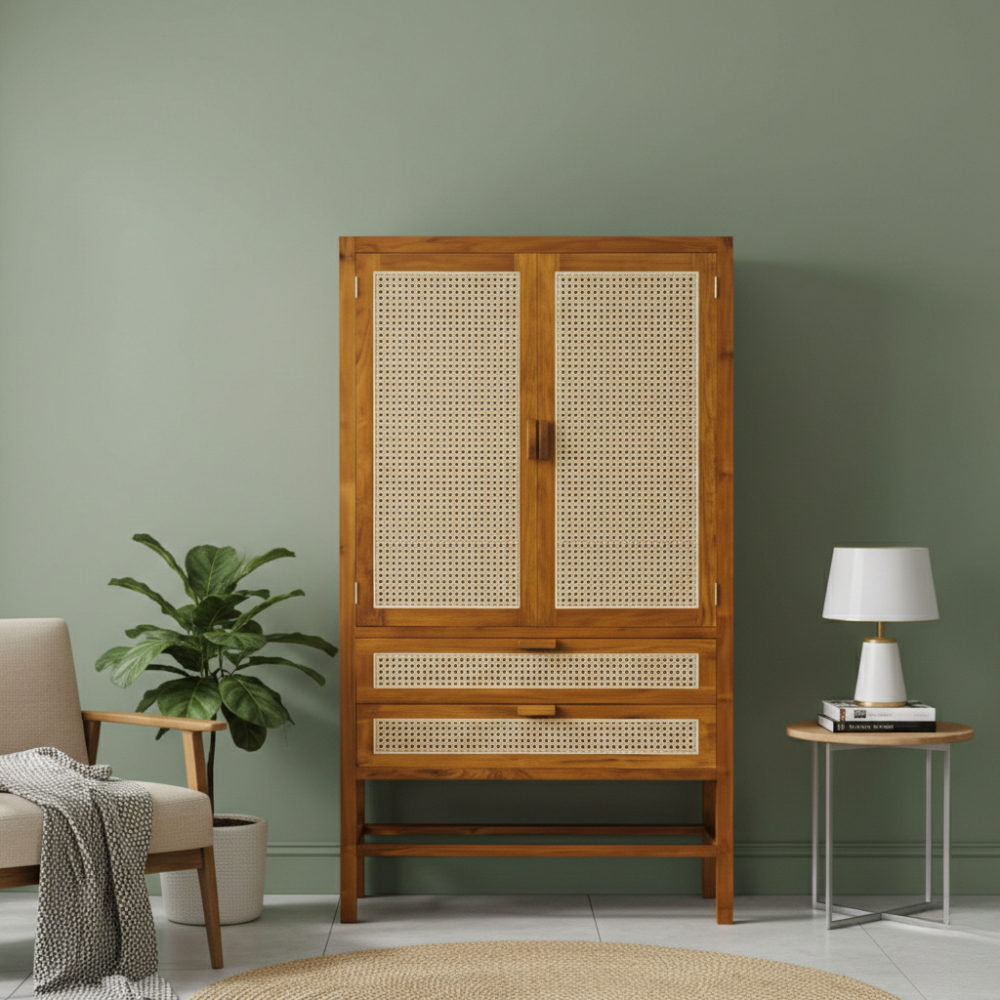 Almari Baju Gantungan Retro Rotan, Lemari Baju klasik Retro