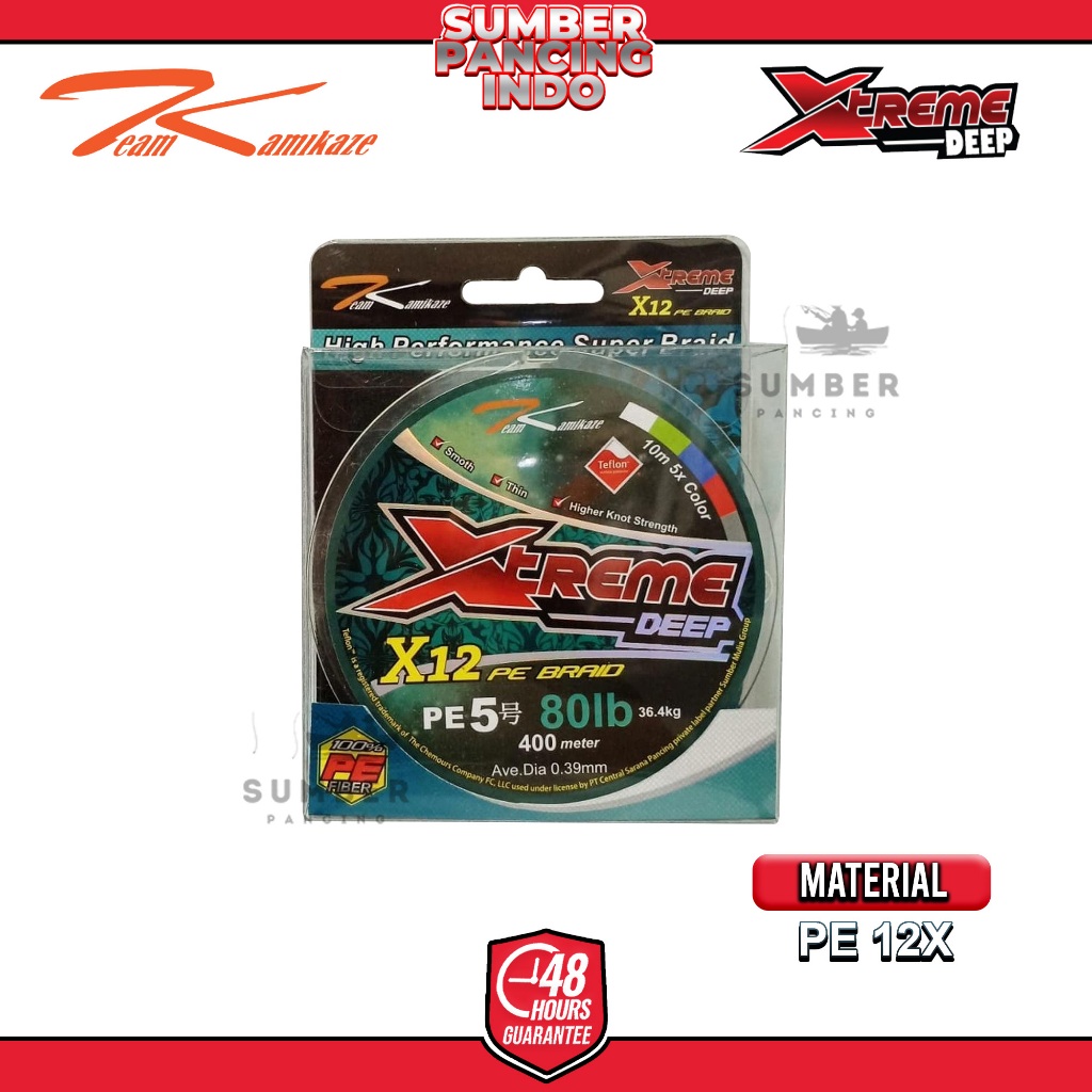 KAMIKAZE Senar Pancing PE XTREME DEEP X12 400M Multicolor Tali Pancing PE Cocok Untuk Jigging