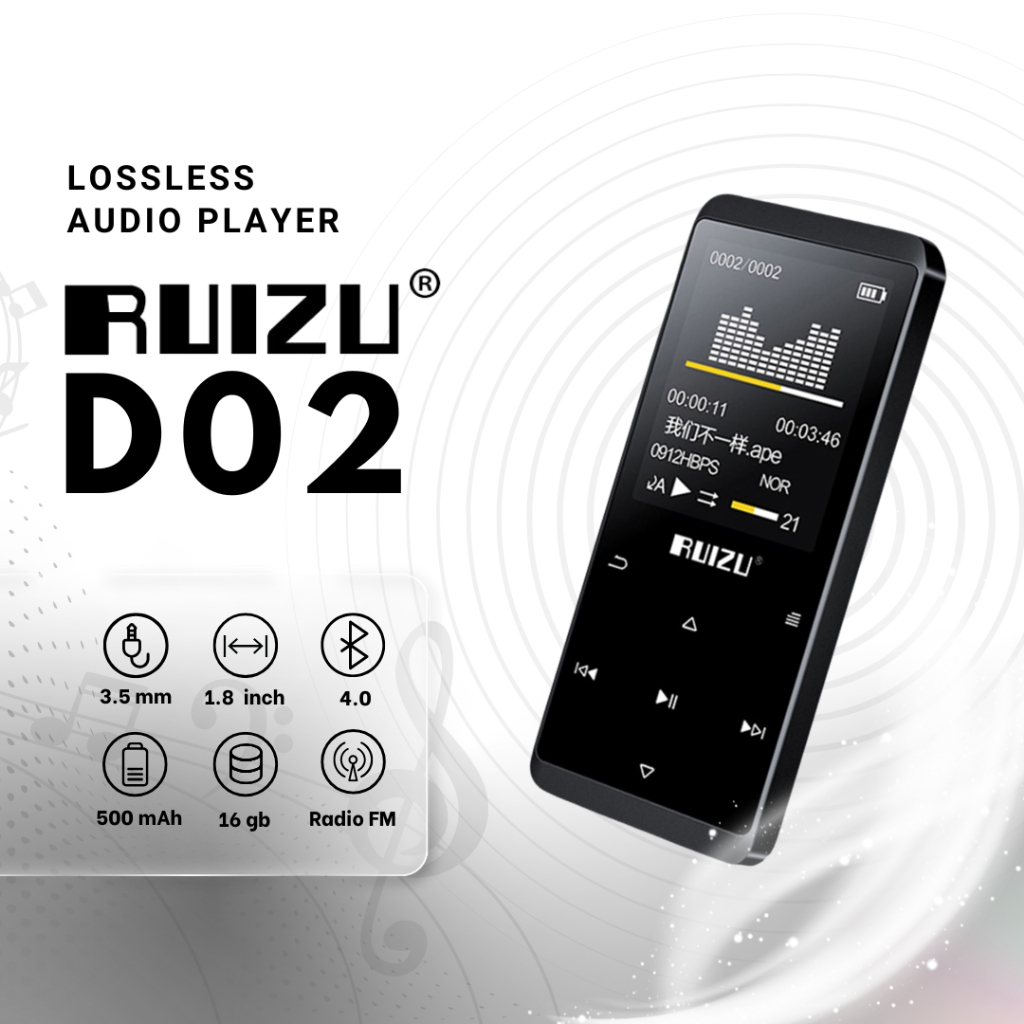 RUIZU D02 MP3 Player Bluetooth HiFi Digital Audio Player Touchscreen 16GB - Ruizu Official