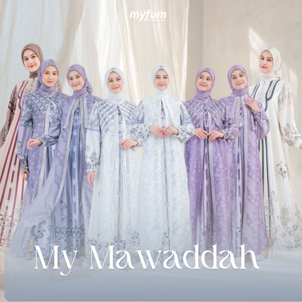 Myfum - Gamis Premium My Mawaddah Series Set Gamis & Hijab Material Silky Digital Printed Kristal Me
