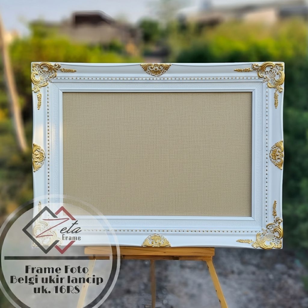 Pigura foto ukir Belgi lancip putih gold uk. 16R (40x50) & 16RS (40x60) - frame ukir vintage