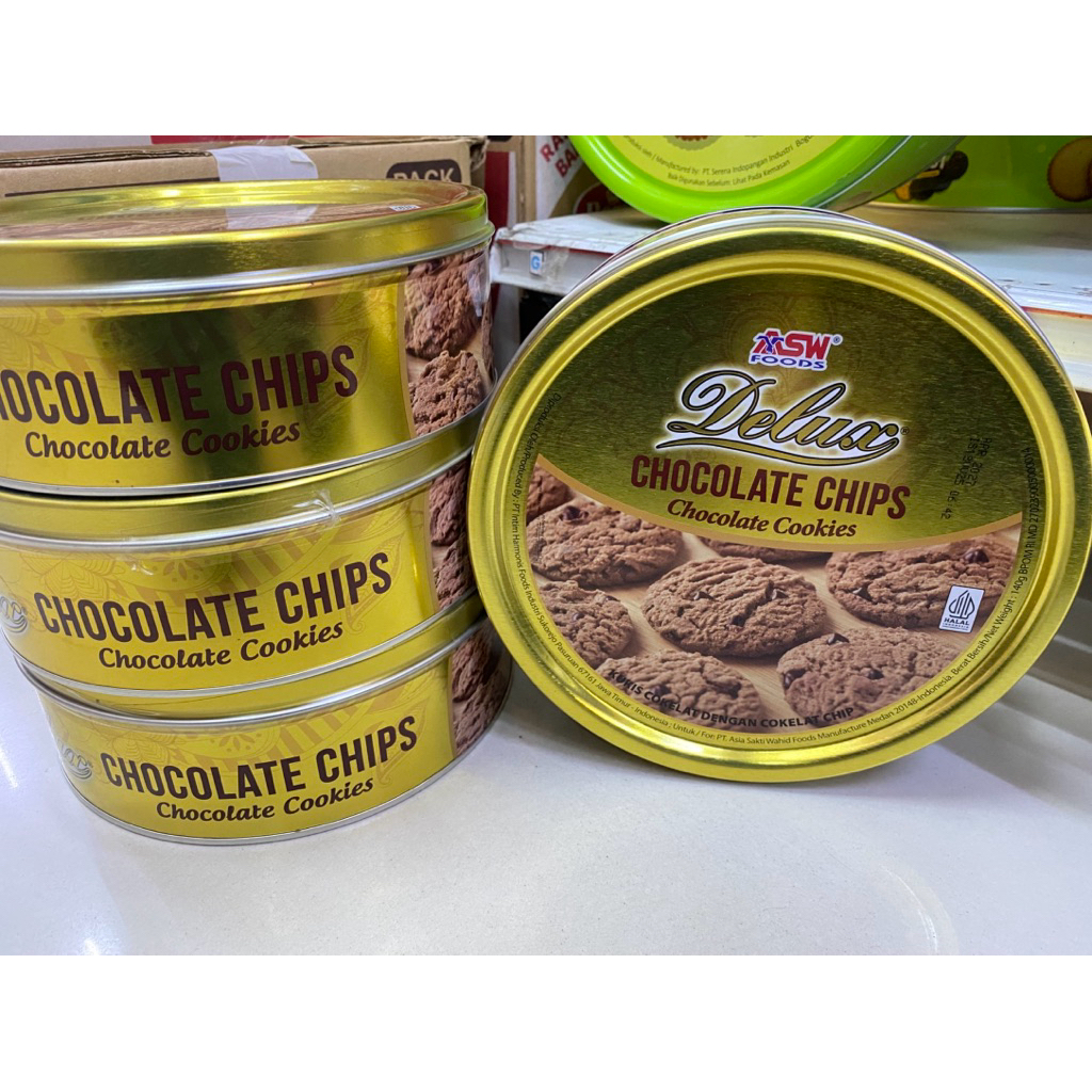 Delux Chocolate Chips Cookies Kaleng 170g| Biskuit Coklat Premium ASW Foods Halal DELUX CHOCOLATE CH