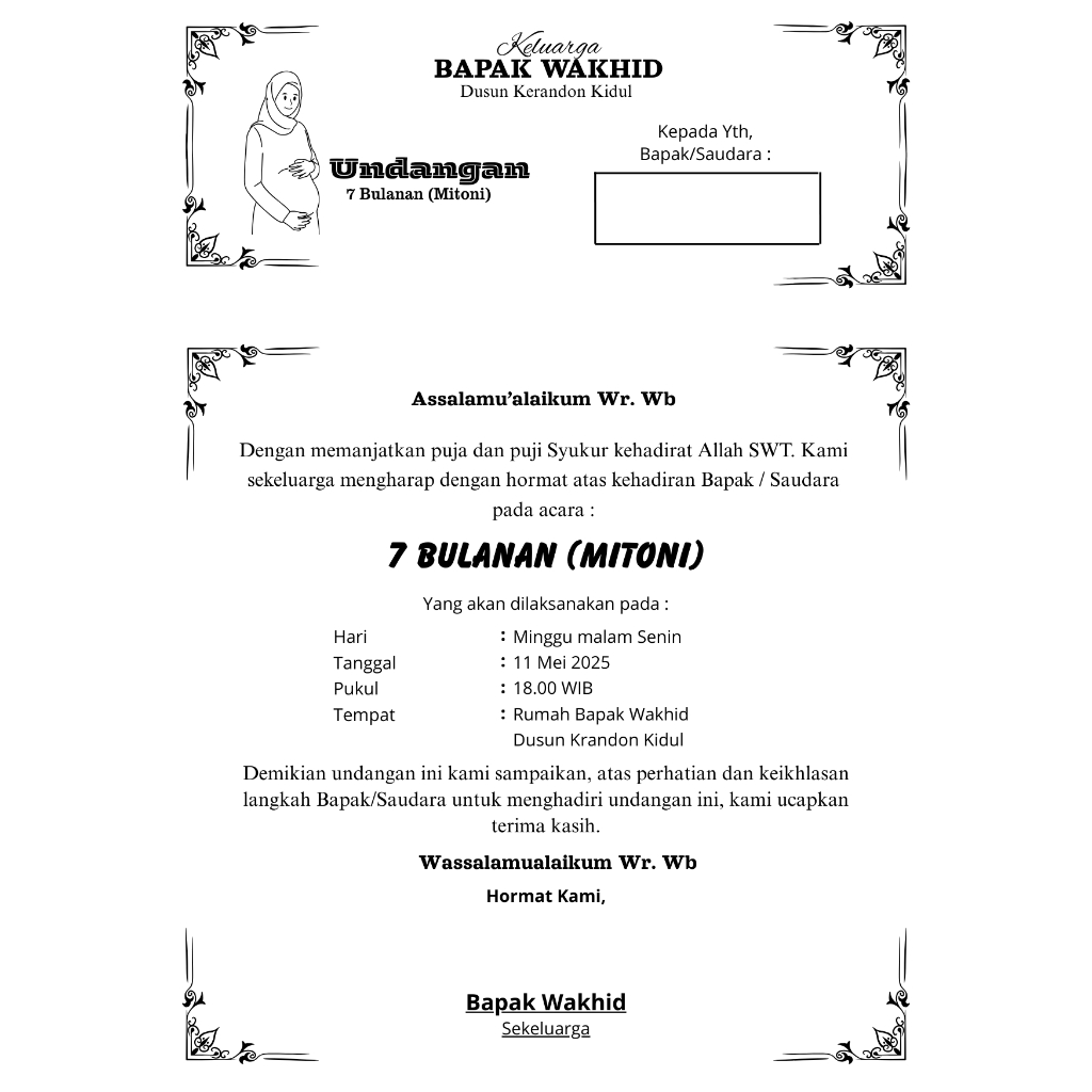 Undangan 7 Bulanan HVS Simpel