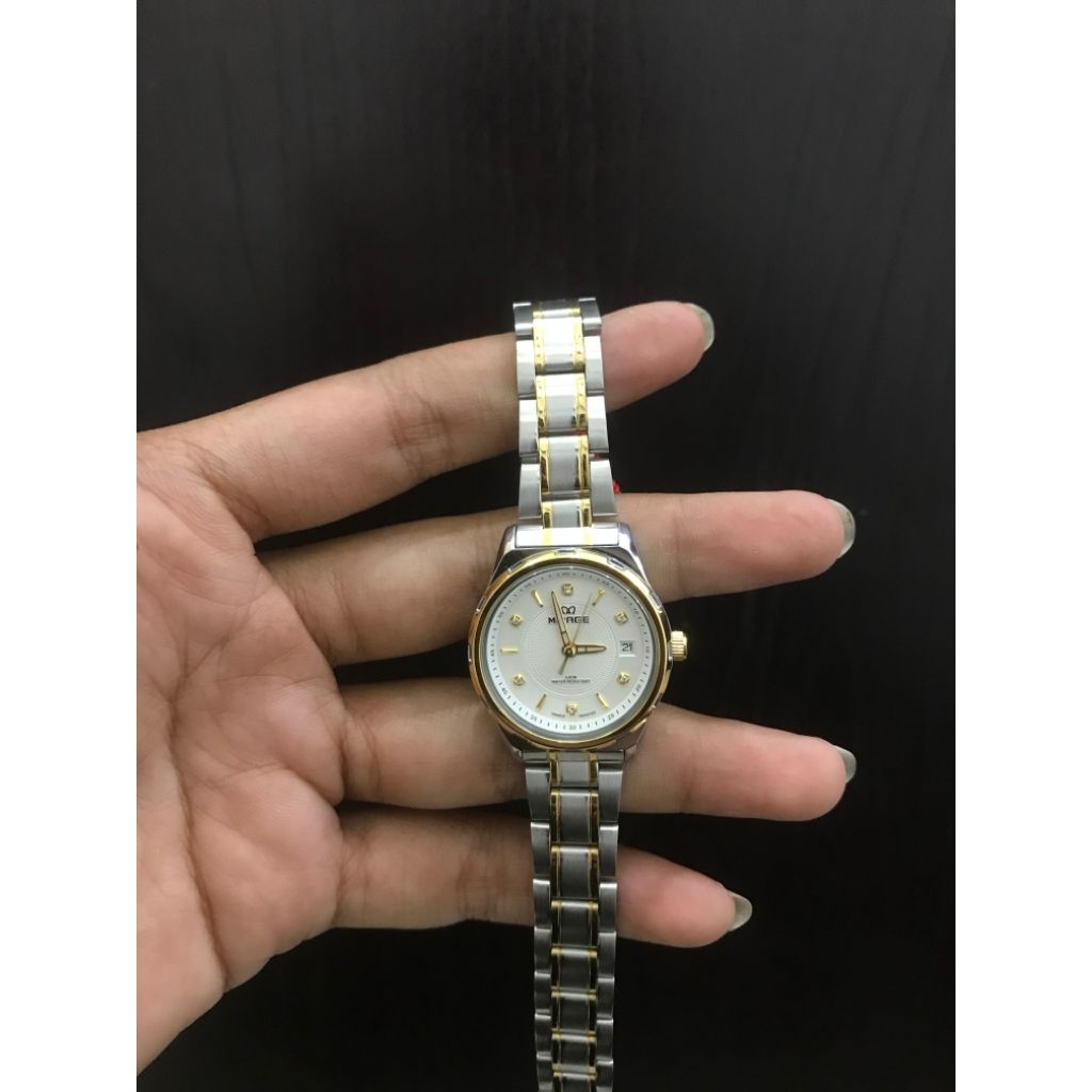 Jam Tangan Mirage Cewe Rantai Kombinasi Gold Stainless Steel