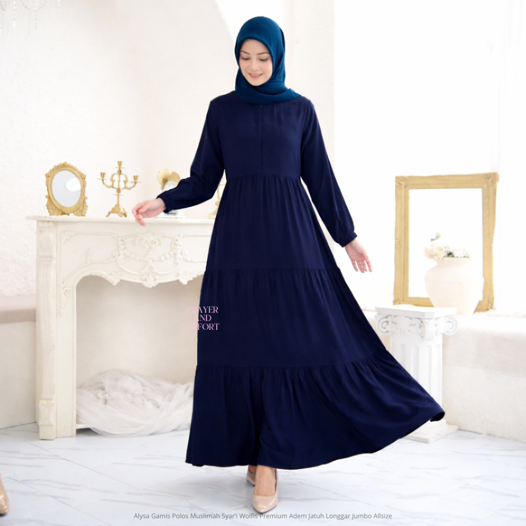 Alysa Gamis Polos Muslimah Syar’i Wolfis Premium Adem Jatuh Longgar Jumbo Allsize
