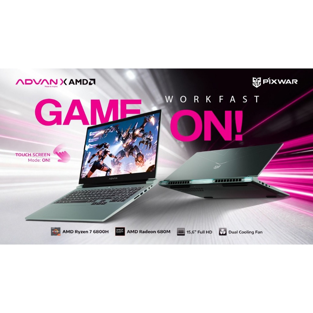 Laptop Gaming ADVAN PIXWAR Ryzen 7 6800H 32GB DDR5 1TB SSD FHD IPS Touch Windows 11