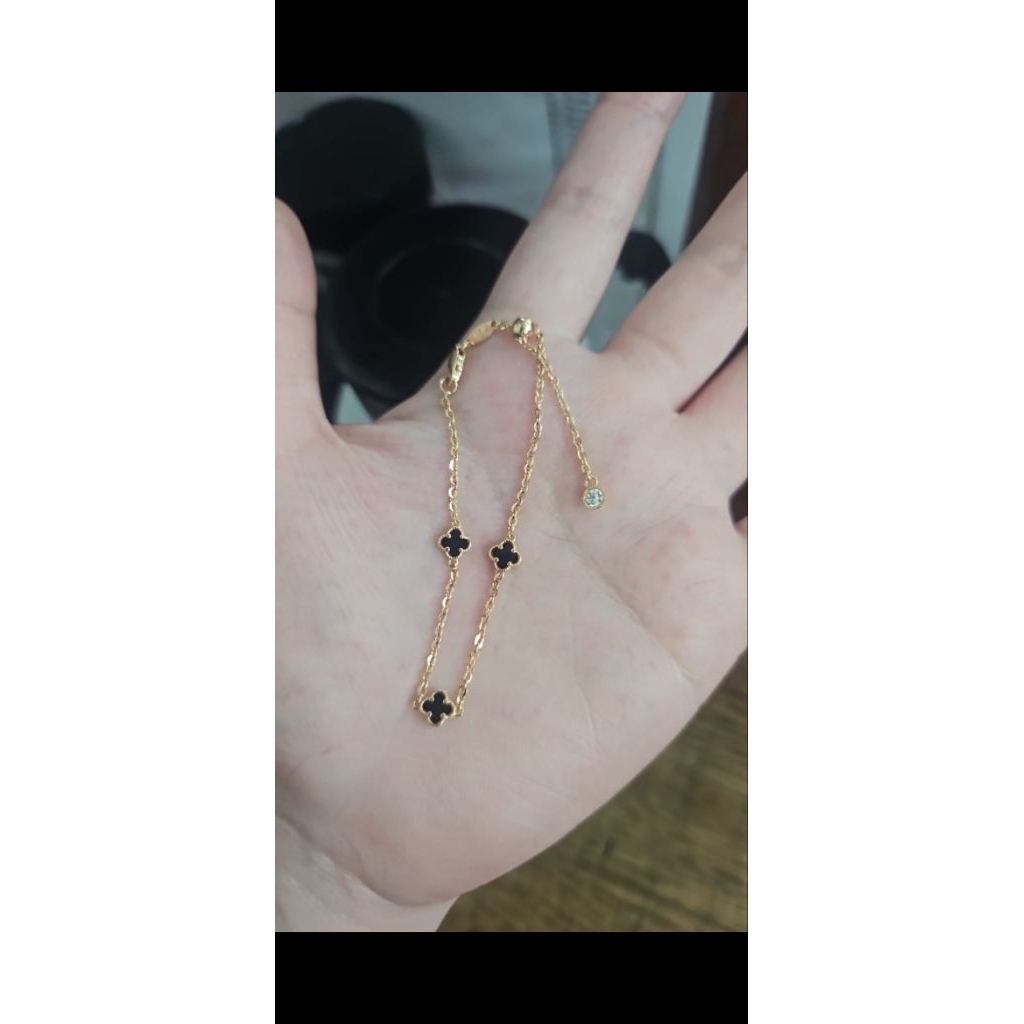 gelang clover hitam serut emas asli 700 70% 16K 2 gram