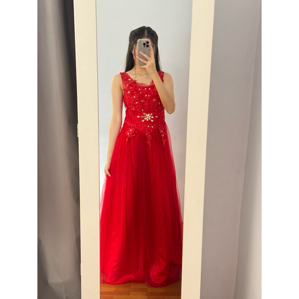 gaun pesta maroon dress kondangan long dress