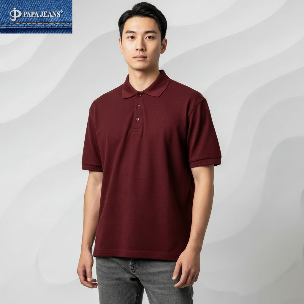 Papa Jeans Kaos Kerah Polo Shirt Lengan Pendek Maron