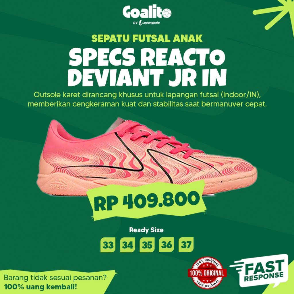 Sepatu Futsal Anak Junior Specs Reacto Deviant Jr Original Premium | Sepatu Futsal Anak