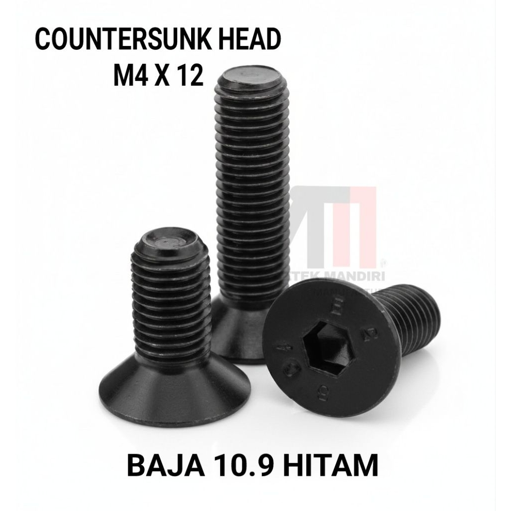 BAJA HITAM 10.9 Baut Verseng L M4x12 / BAUT VERSENG L / JFL (Countersunk) M4x12