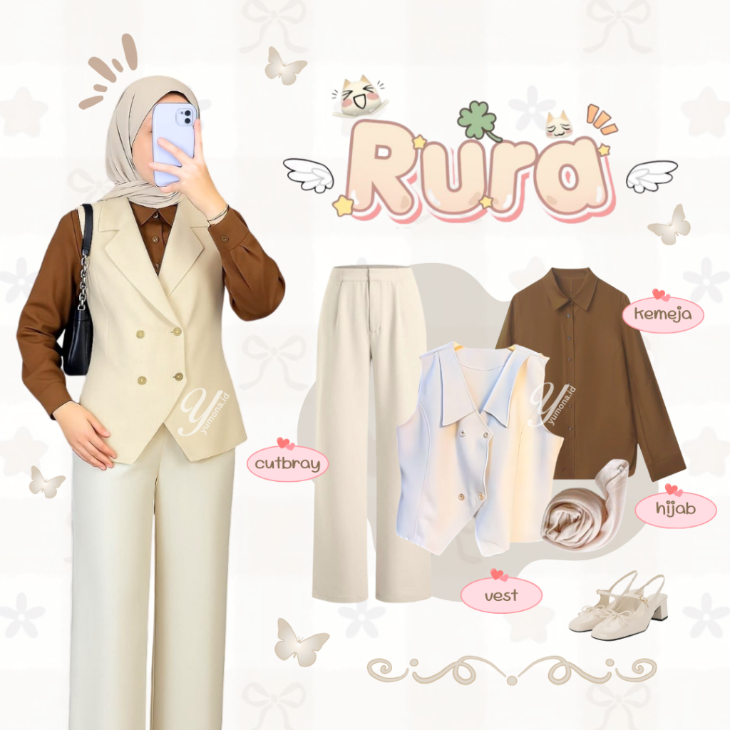 Rura One Set Vest Korea Style Wanita Remaja Modis (Vest Kemeja Celana Hijab) Setelan Simple - Z83
