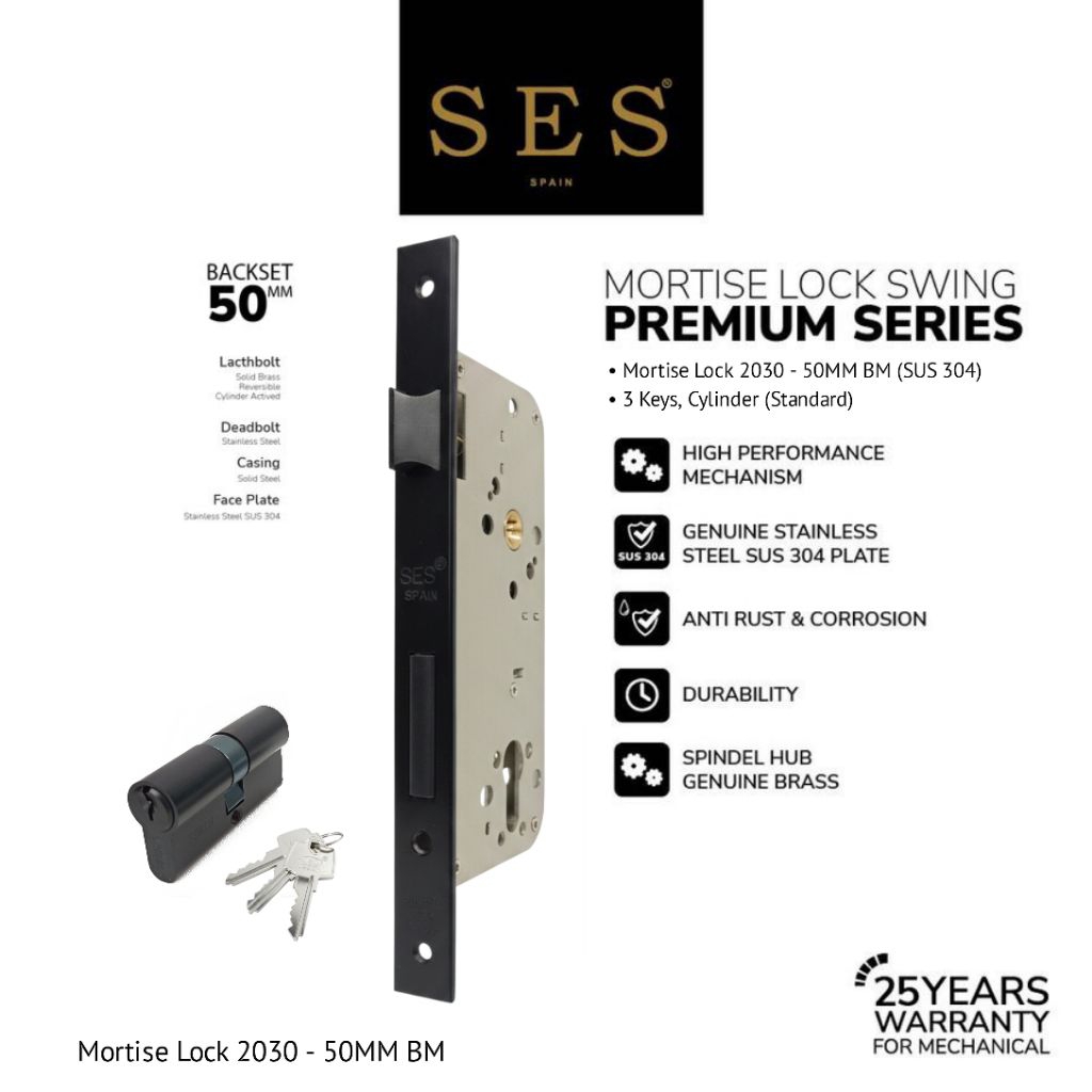 Body Kunci Pintu - Mortise Lock SES 2030 - 50MM BM Sus 304
