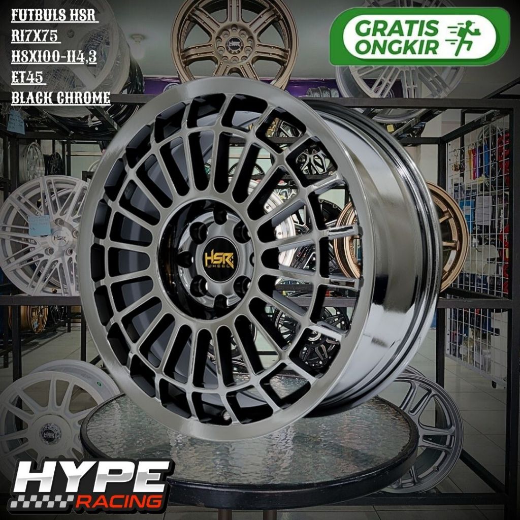 Velg HSR Futbuls Ring 17 R17 Lubang 8 Black Chrome untuk YARIS , BALENO , VIOS , AVANZA