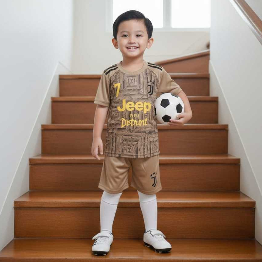 Setelan baju klub bola Juventus anak laki laki usia 1 sampai 13 tahun bahan jersey