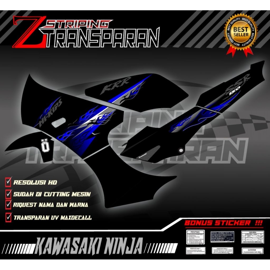 STRIPING VARIASI NINJA KRR SSR HITAM TRANSPARAN MAXDECAL PREMIUM SUDAH TERCUTTING MESIN BISA CUSTOM 