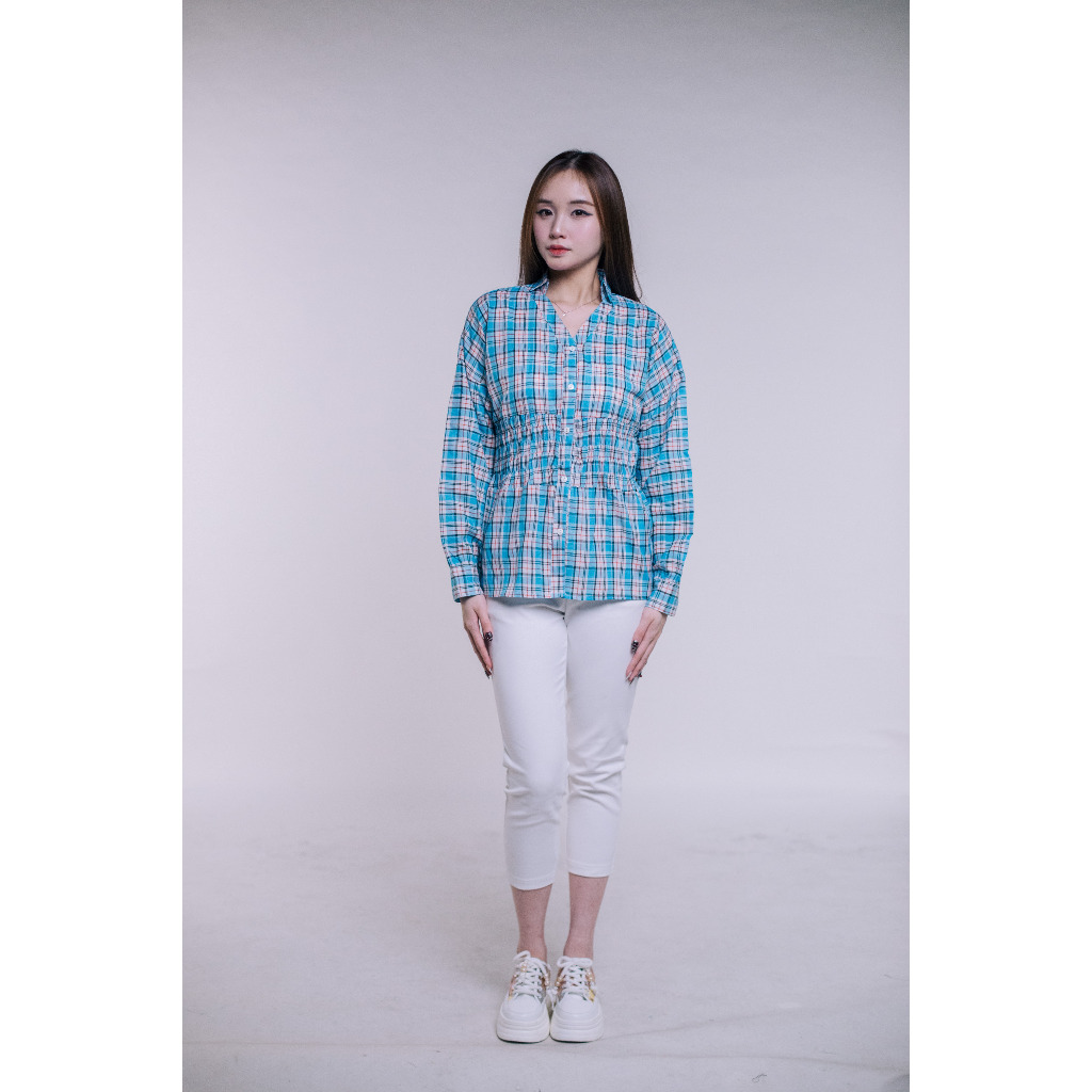 Kemeja kotak bluesky / kemeja kotak-kotak wanita / kemeja katun / kemeja casual wanita