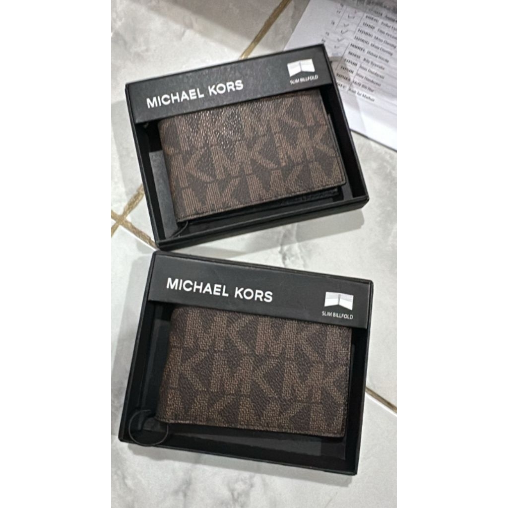 dompet kulit pria mk jet set mens slim bifold brown/black