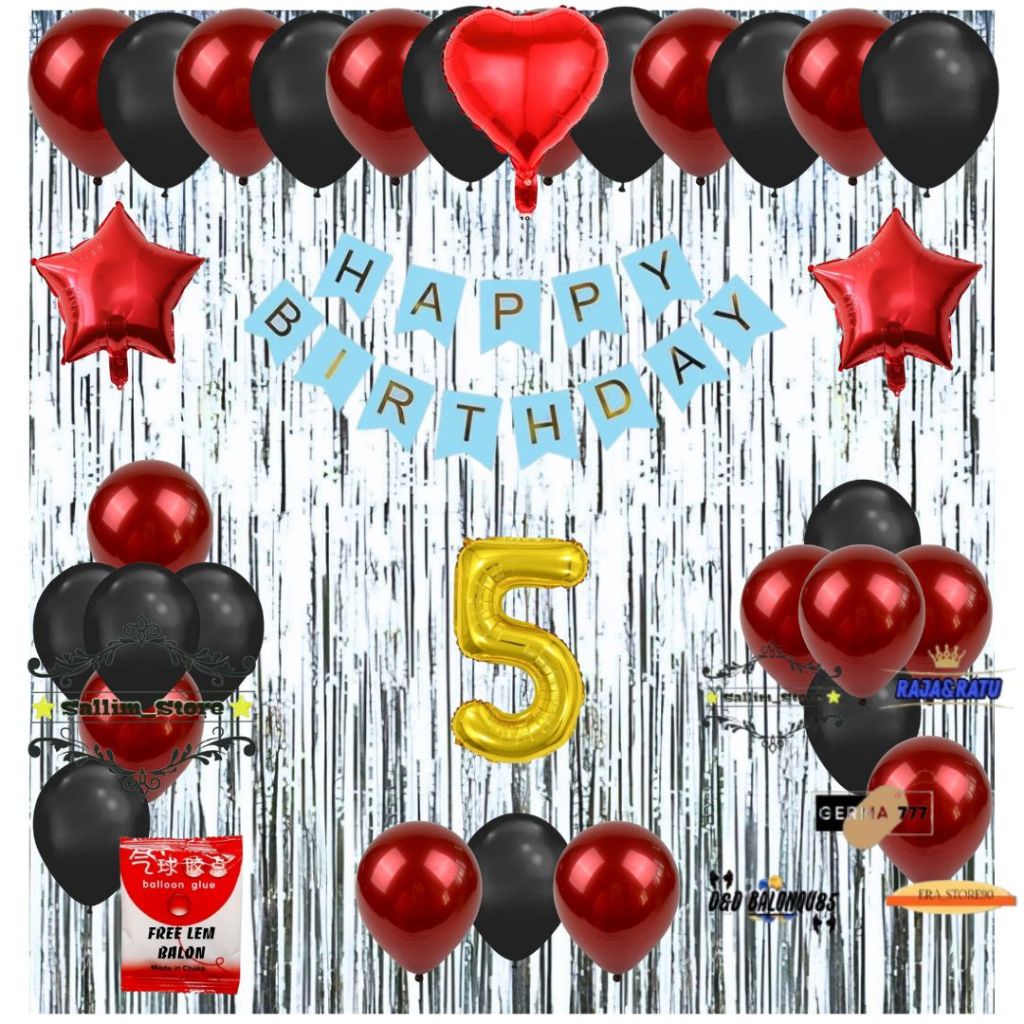 Set Dekorasi Hiasan Balon Pesta Ulang Tahun Anak Banner Happy Birthday Tirai Foil Ultah Silver