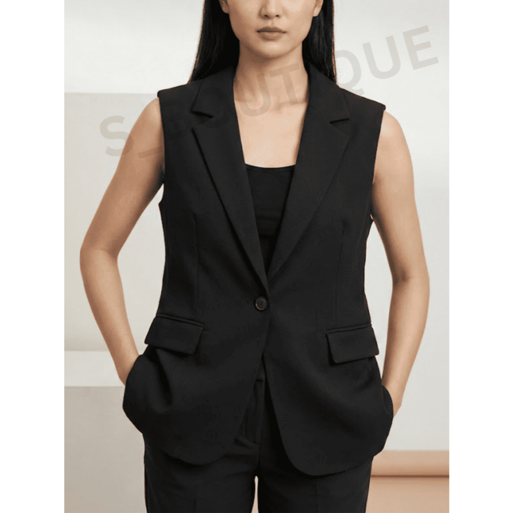 [S_boutique] Long Vest Blazer Wanita Import | Rompi Panjang Korea | Outer Kantor Kece