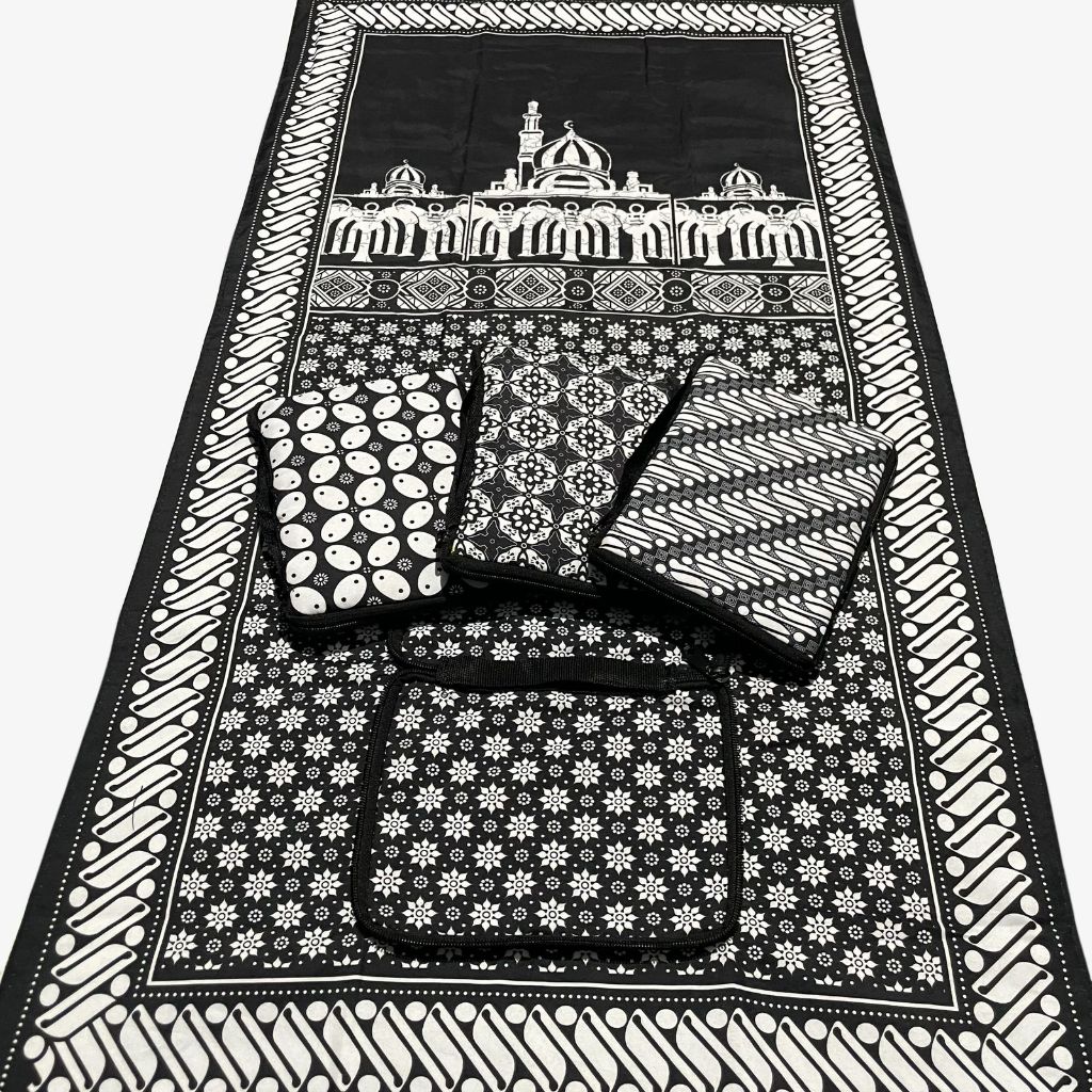 Sajadah Travel Dompet Batik Monochrom Black 2 Lapis - Grosir Sajadah Batik Jogja