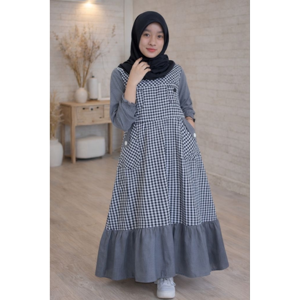 GAMIS REMAJA WANITA TANGGUNG MAMANDA SHALEHA~GAMIS SYAR'I KOTAK KEKINIAN TANPA HIJAB LEBARAN 2026