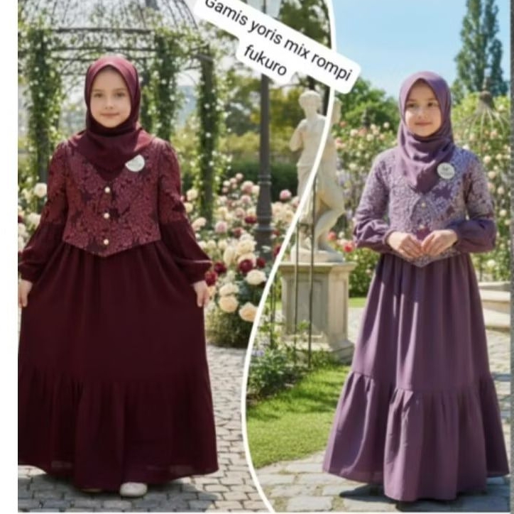 READY GAMIS ANAK PREMPUAN TERBARU BAHAN YORIS MIX FUKURO SATU SET HIJAB USIA 5 TAHUN - 11 tahun