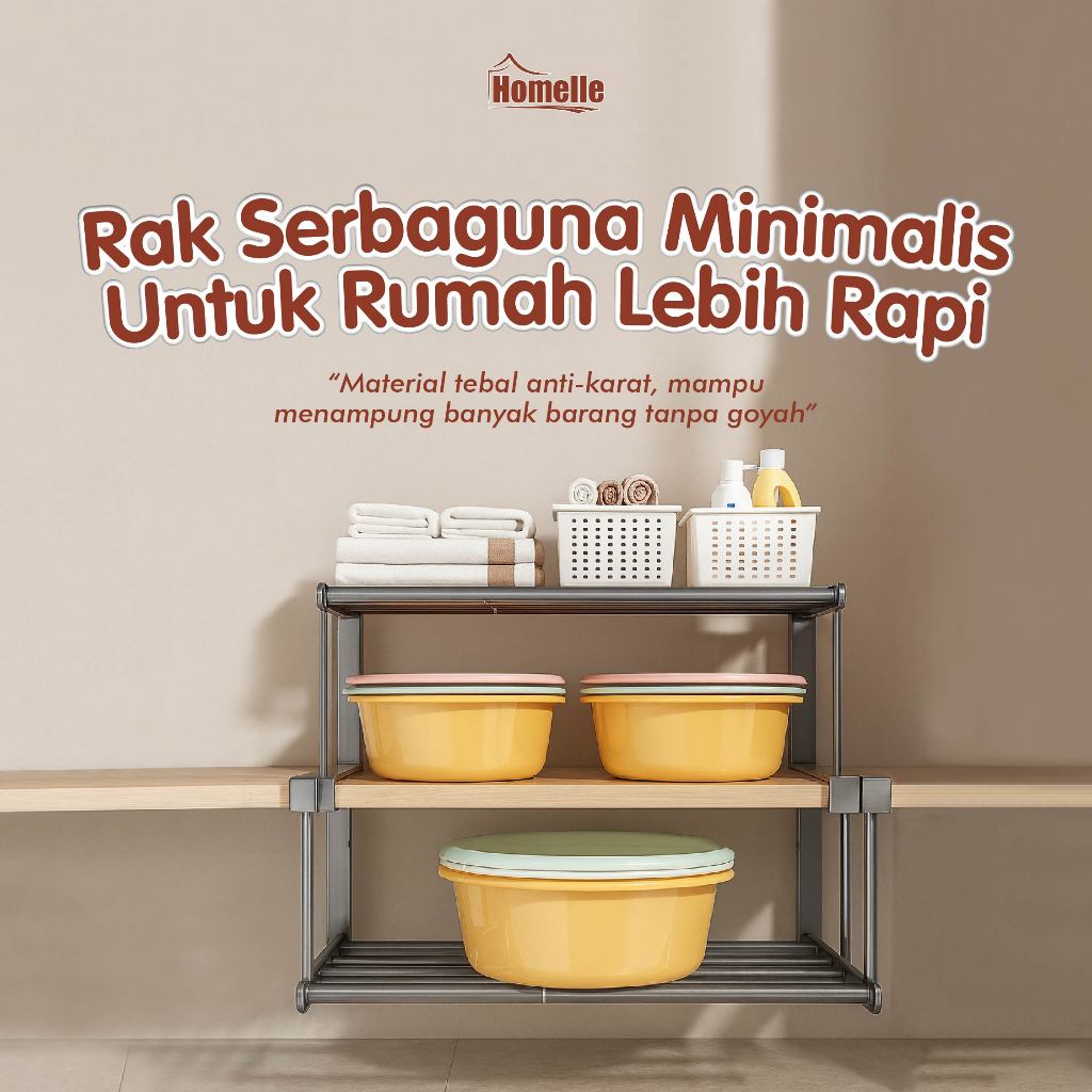 Rak Serbaguna Bawah Meja – Rak Gantung Hemat Ruang untuk Dapur & Kamar - Rak Rakit Besi Bawah Meja