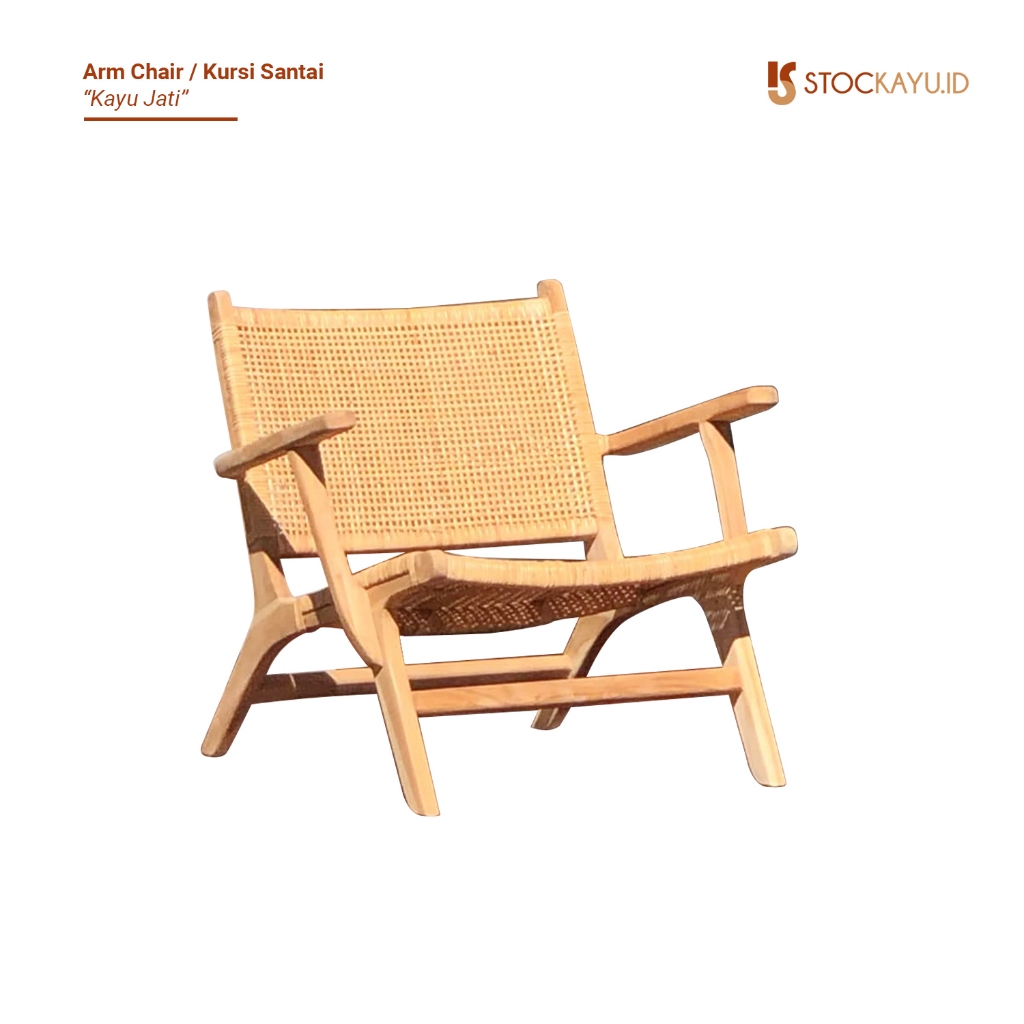 Stockayu.id - Kursi Santai Rotan Single Kayu Jati Lounge Chair Malas Minimalis Tahan Lama Ukuran Sta