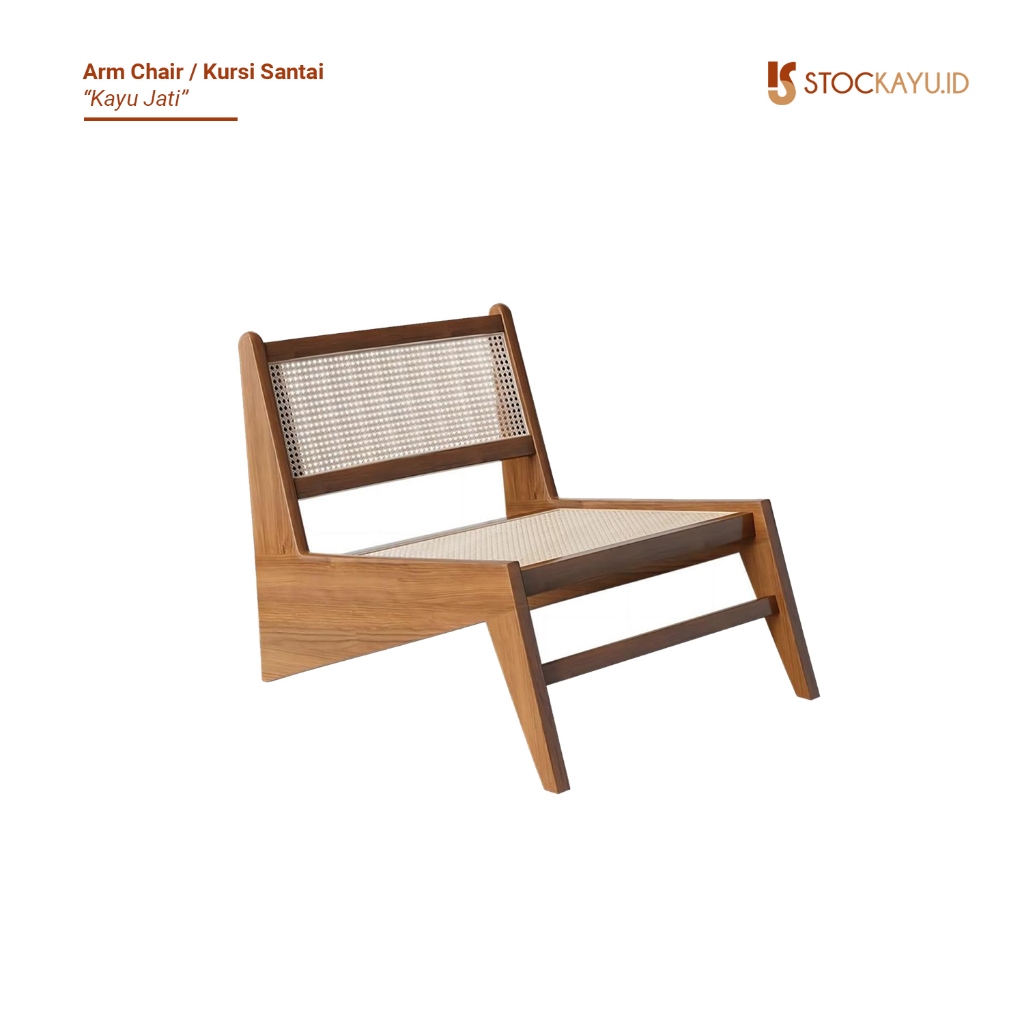Stockayu.id - Kursi Santai Rotan Arm Chair Single Kayu Jati Lounge Chair Minimalis Malas Tahan Lama 