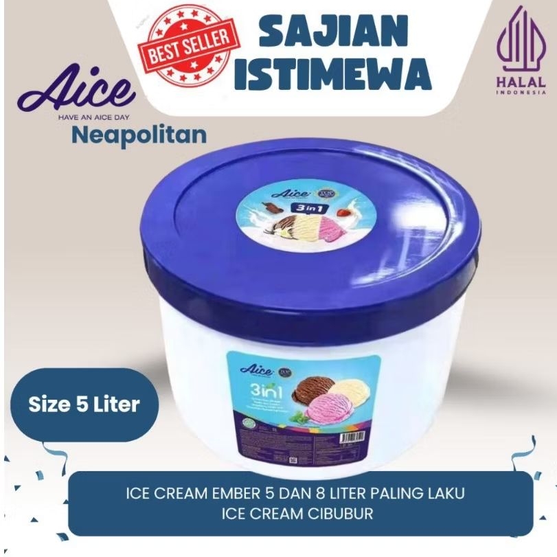 Ice Cream Aice Halocoko 3 Rasa Size 5 Liter / Ice Cream / es krim 5 Liter Aice / es krim ember 5 Lit