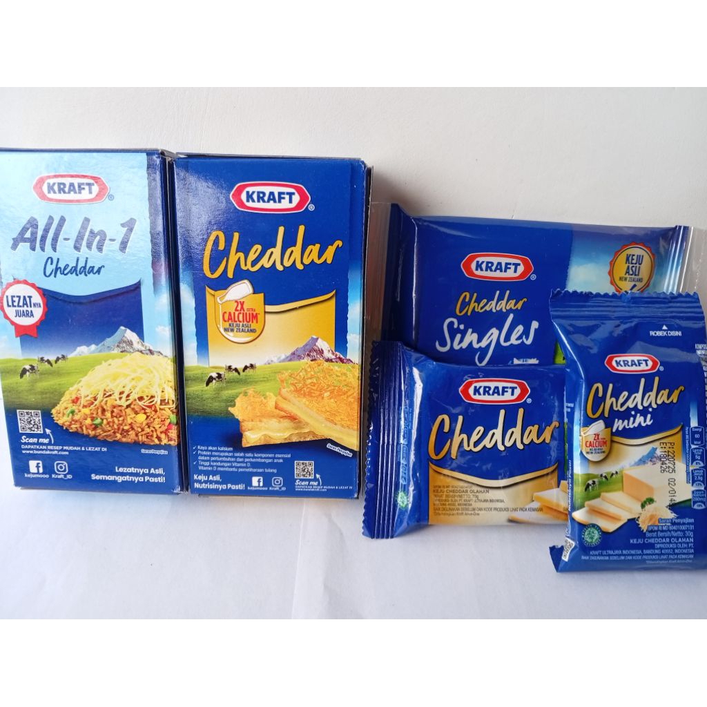Keju Kraft Cheese Cheddar All in 1 kemasan 150g, 70g, 30g dan slice isi 5