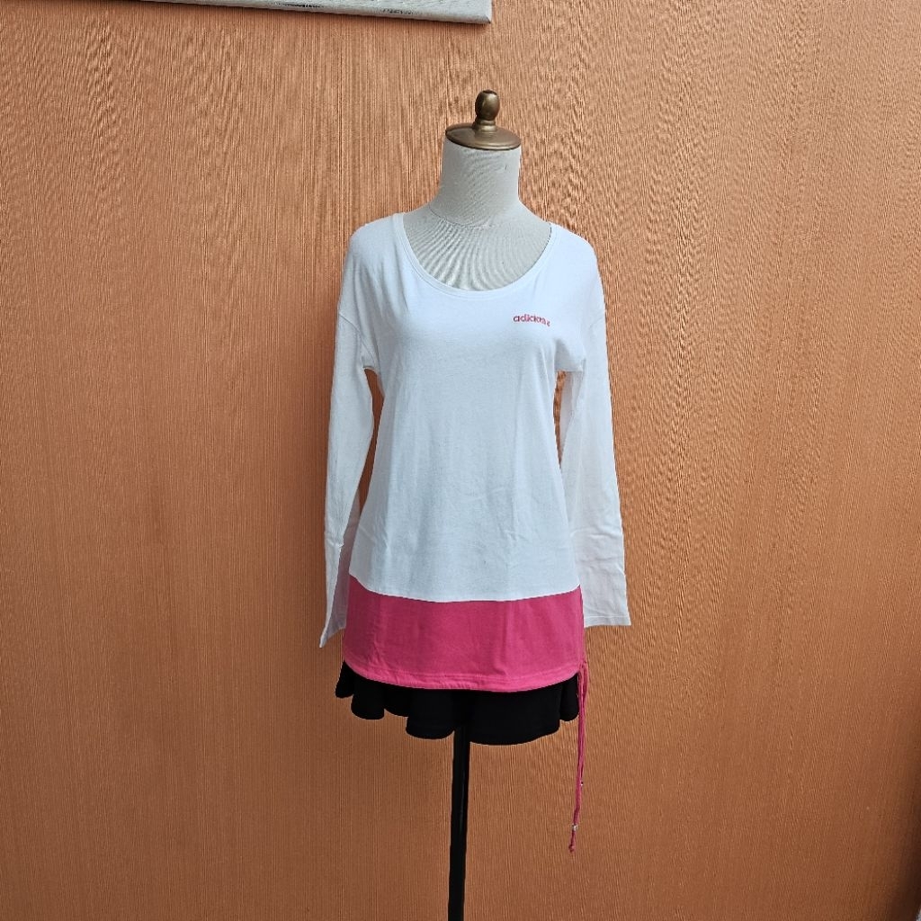atasan kaos wanita putih pink ADIDAS NEO cewek M lengan panjang santai cute