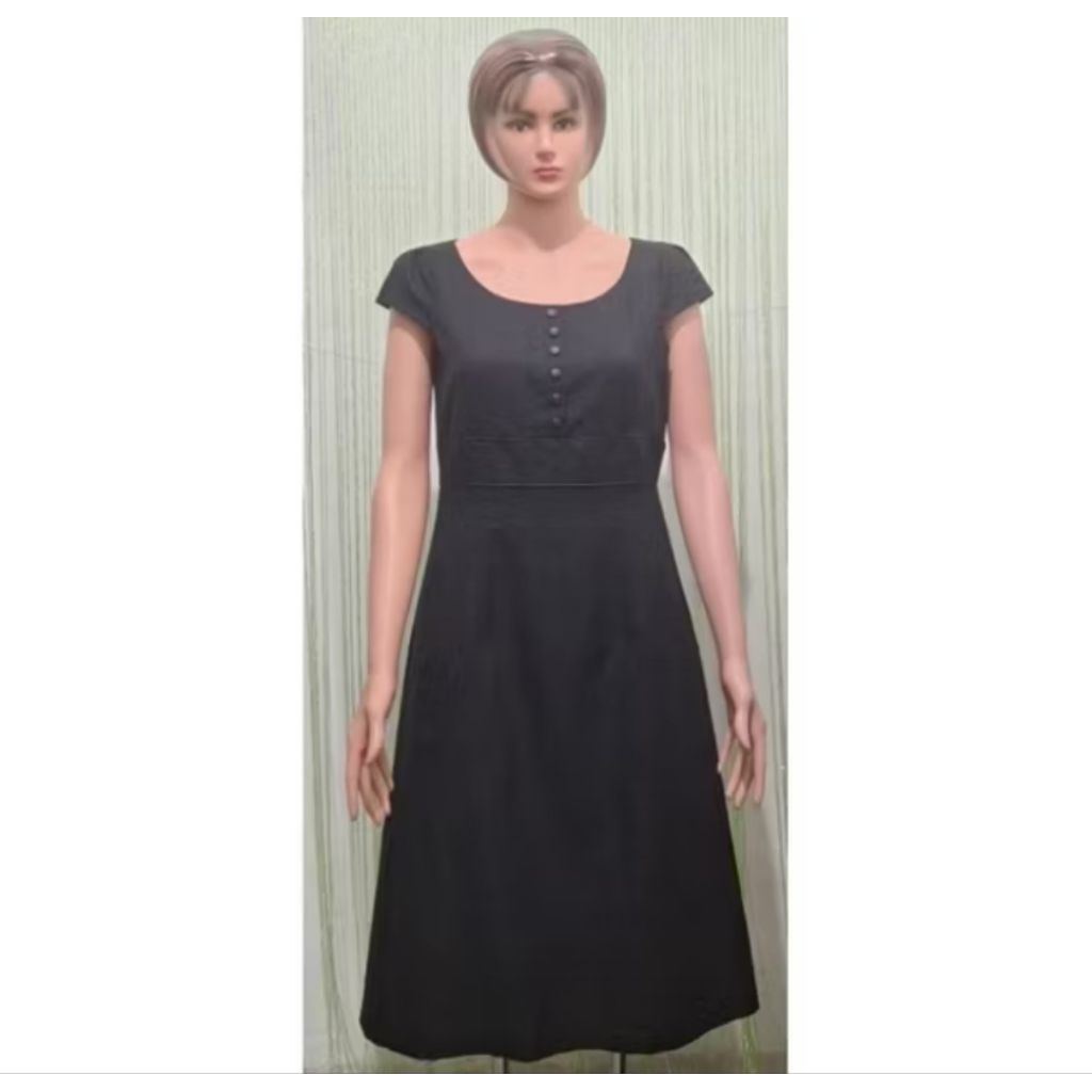 dress hitam polos semi glitter lengan pendek