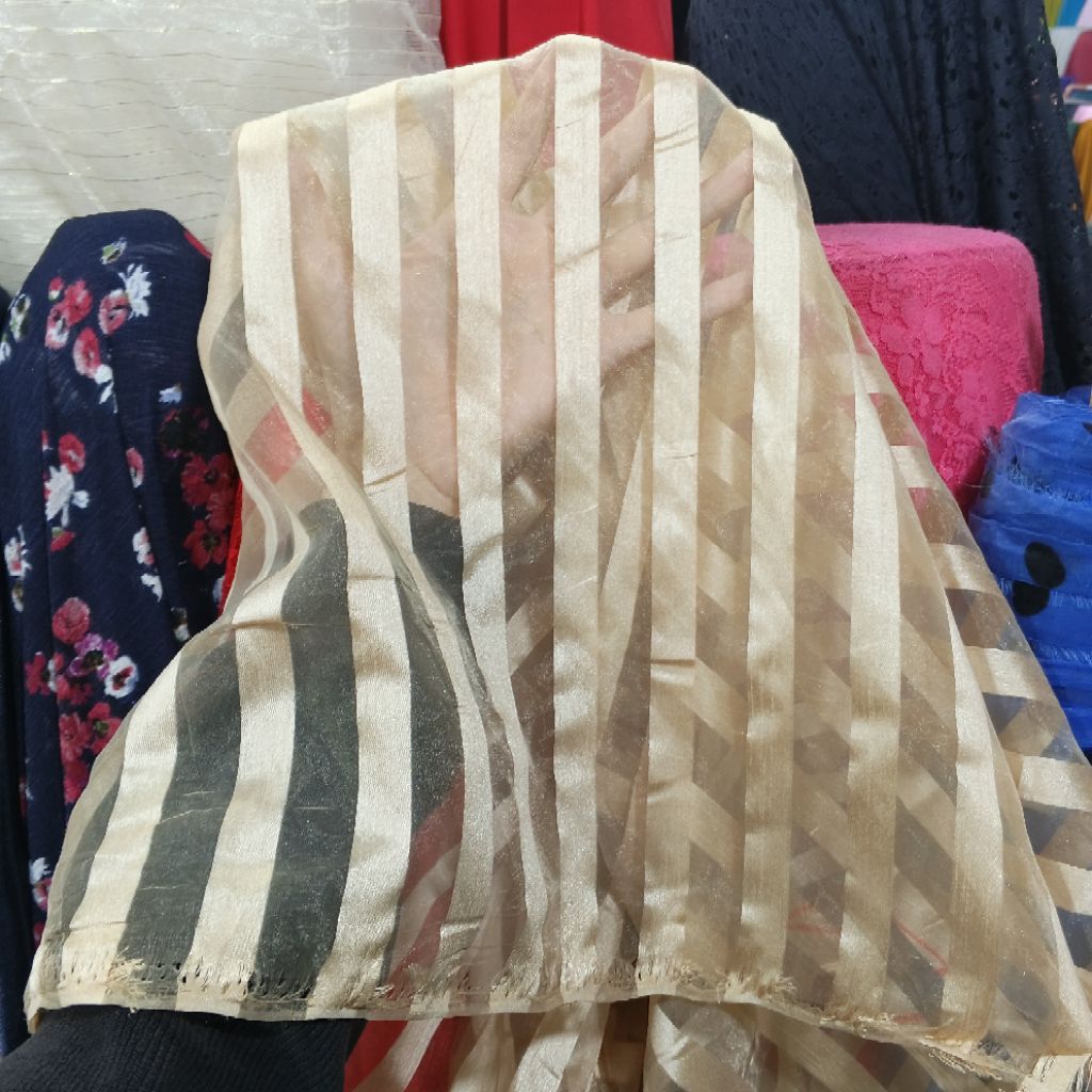 kain organza salur dobi  - kain organza motif - kain organza meteran - organza premium - (harga0,5m)