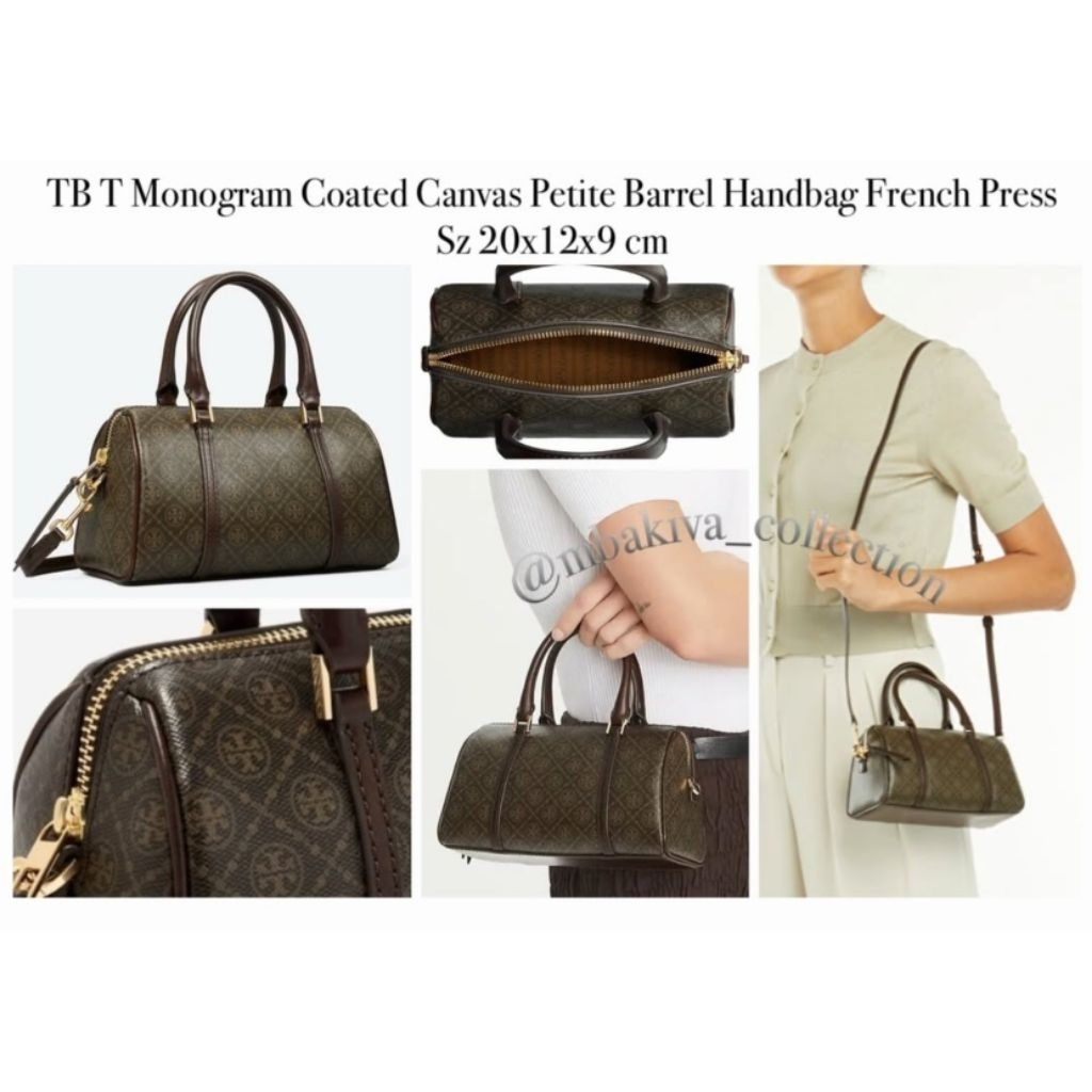 TB T Monogram Coated Canvas Petite Barrel Handbag French Press
