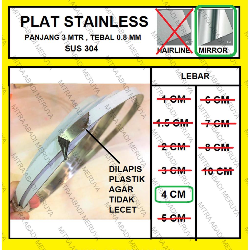 Plat Stainless Mirror 4 cm Plat Strip SS Lis Stainless
