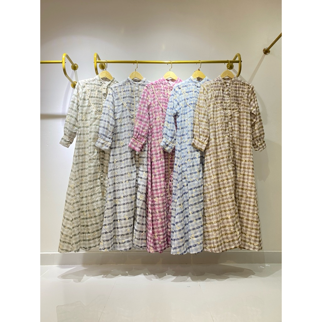 dress wanita plaid desain plaid trandy