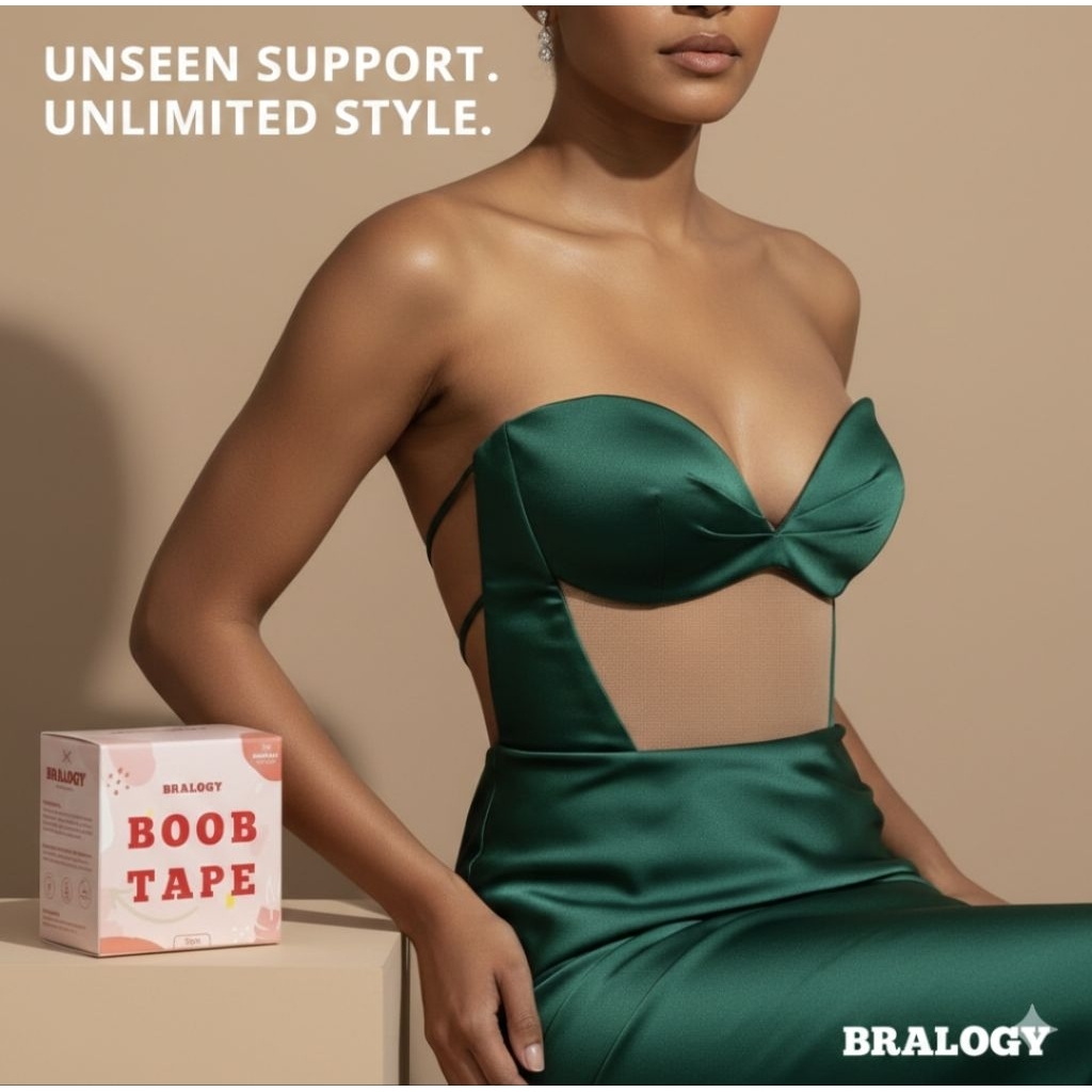 (BISA COD) Bralogy - Bra Tape / Boob Tape / Body Tape Extra Large 5m x 7,5cm - FREE GUNTING & NIPPLE