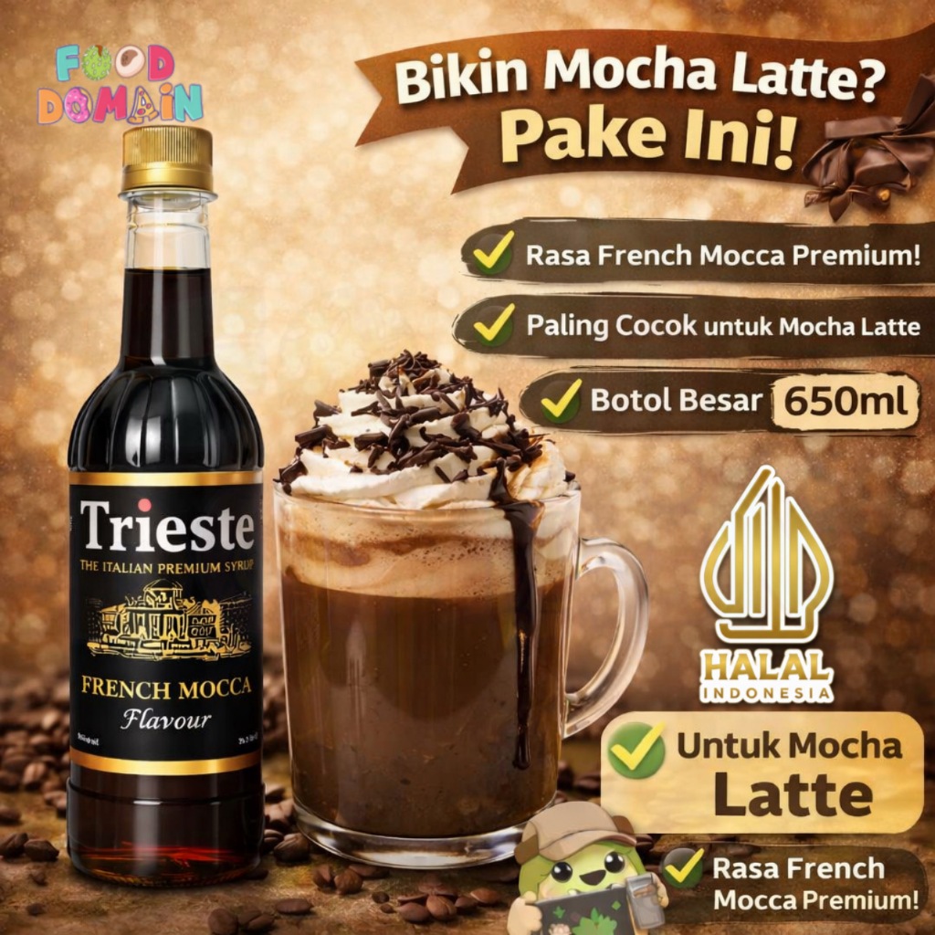 Trieste Syrup French Mocca - Sirup Rasa Mocha 650ml - Untuk Mocha Latte Frappe & Minuman Cafe - Hala