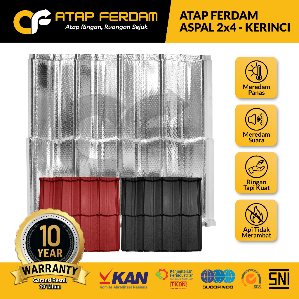 Ferdam Kerinci Aspal 0.25 I 0.30 I 0.40 Genteng metal dengan Lapisan Peredam Panas & Suara Tersertif