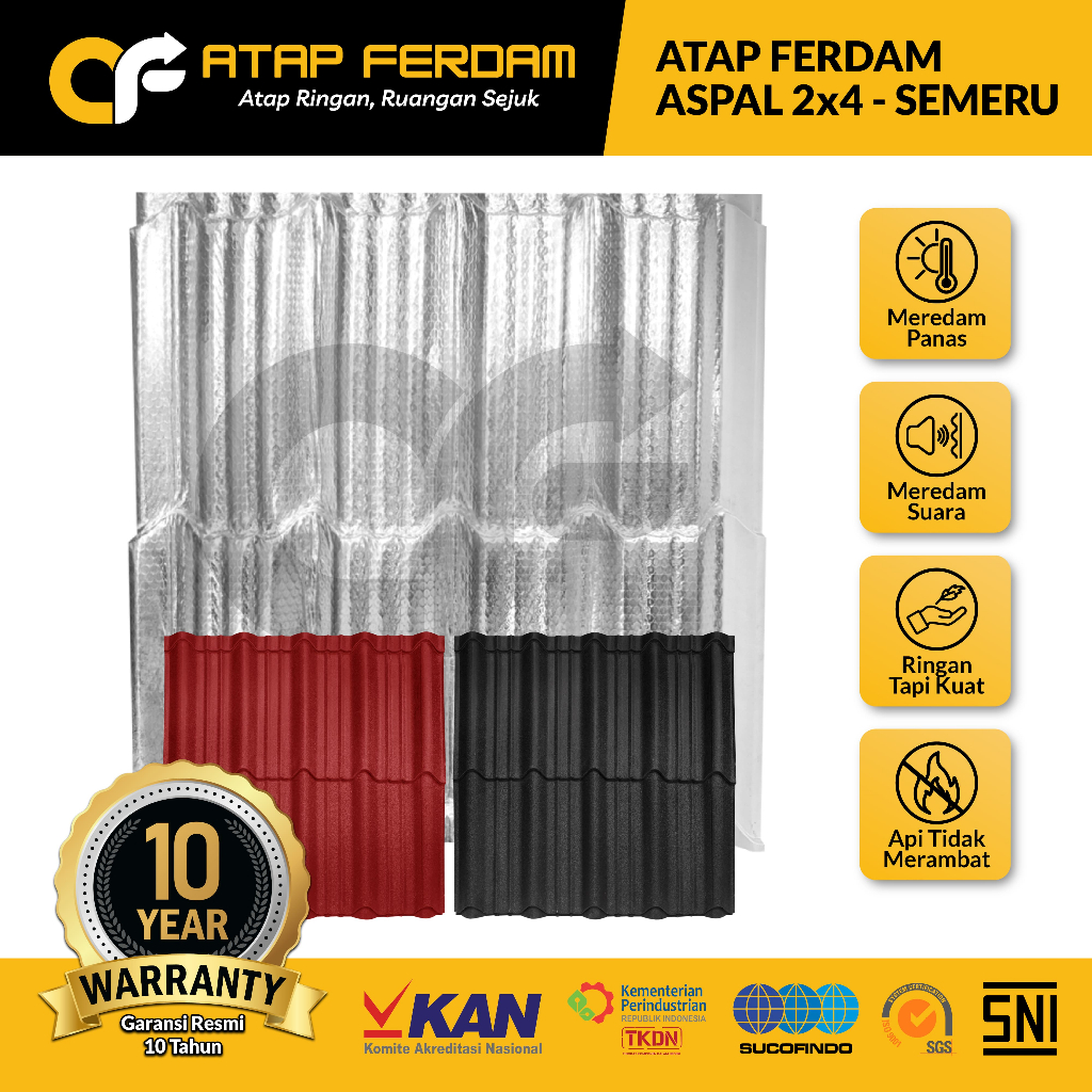 Ferdam Semeru Aspal 0.25 I 0.30 I 0.40 Genteng metal dengan Lapisan Peredam Panas & Suara Tersertifi