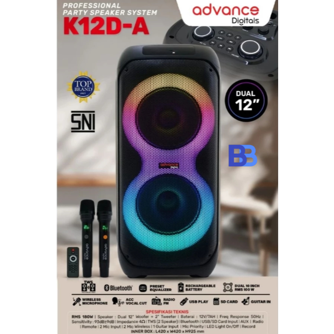 ADVANCE SPEAKER PORTABLE BLUETOOTH DOUBLE SPEAKER 12 INCH K12D-A