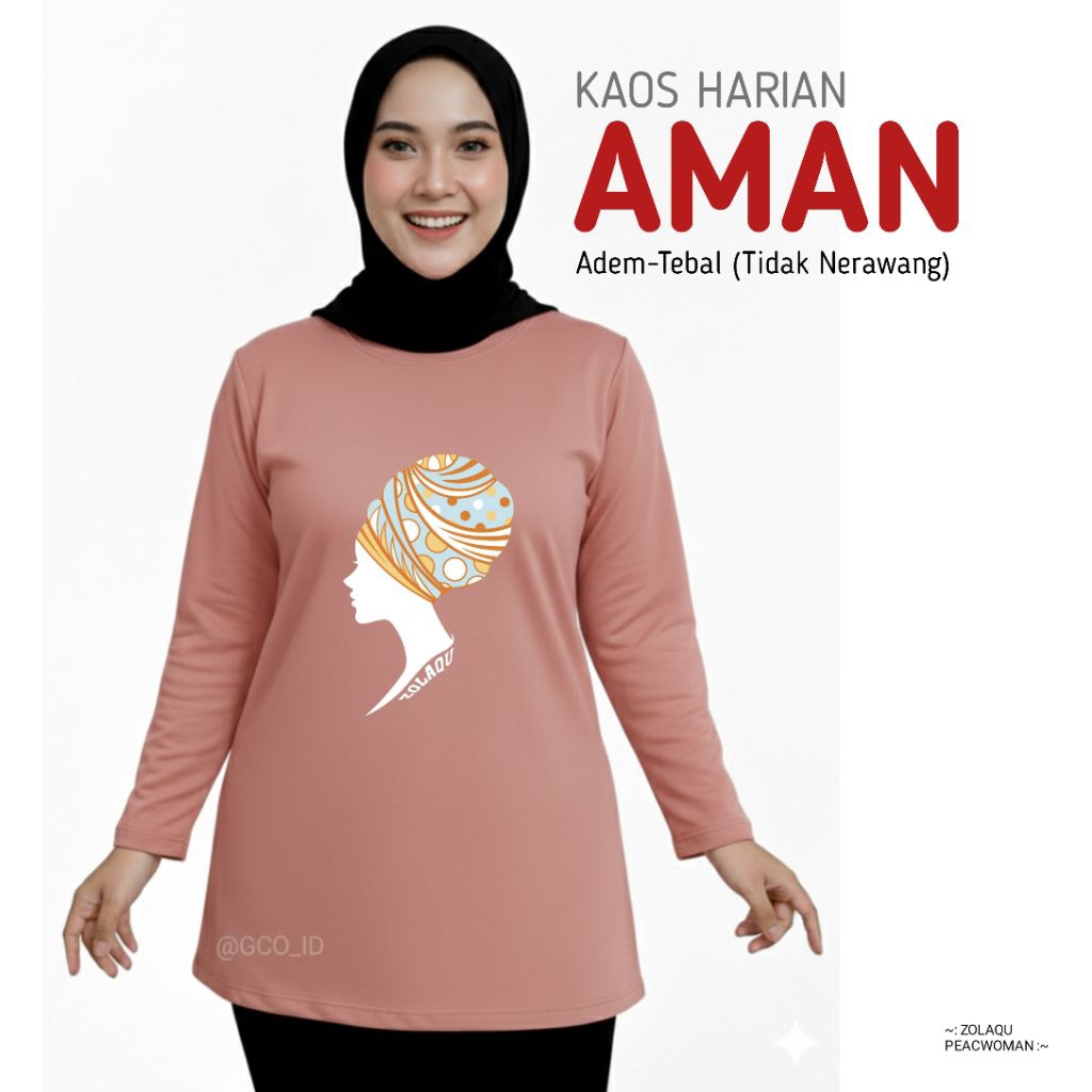 Kaos Zolaqu Original 2026 Motif Ekslusif Pink Salem Lengan Panjang Korean Hijab Style Tebal Adem Nya