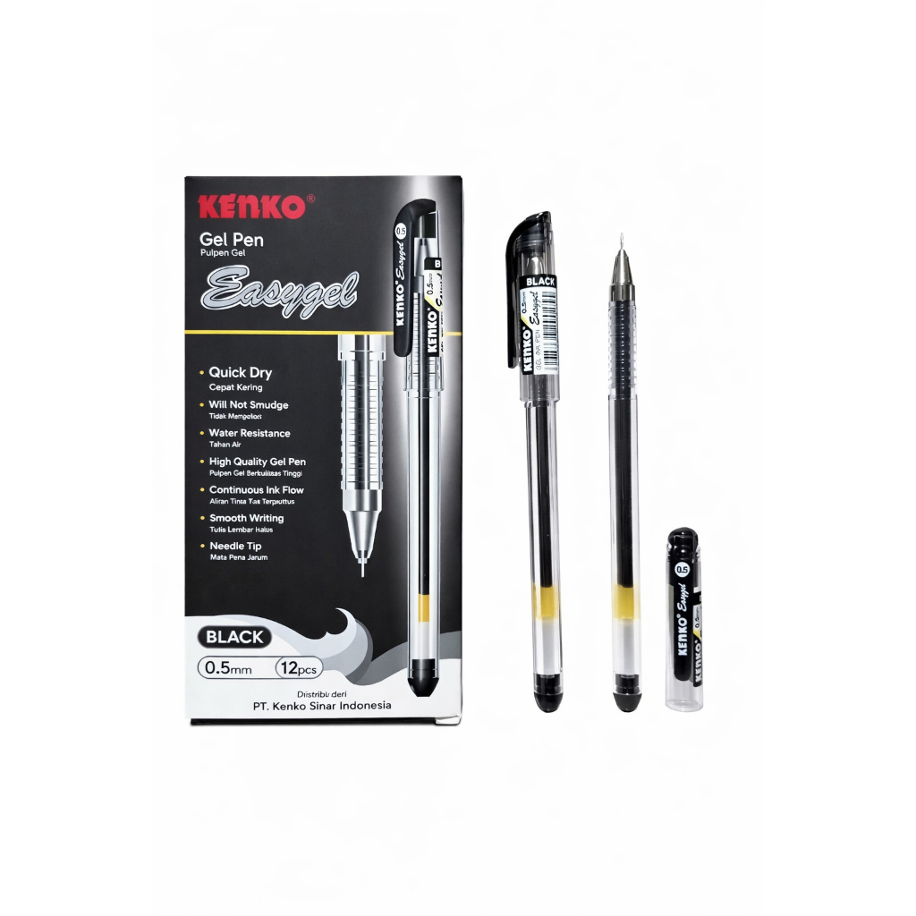 *1 Kotak* Pulpen EasyGel Kenko Hitam, Biru, Merah / Gel Pen 0.5mm EasyGel Kenko