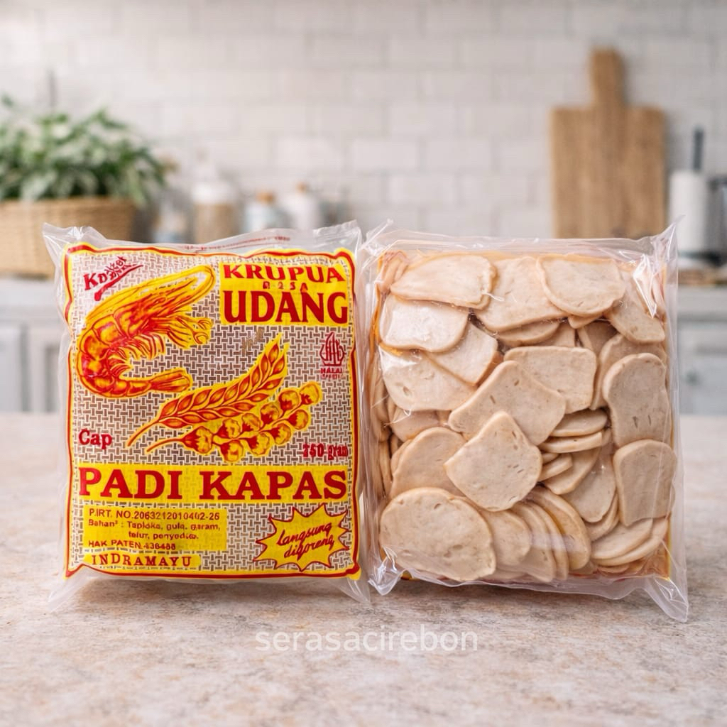 serasacirebon - kerupuk udang cap padi kapas original khas indramayu size kancing/kecil @250gram
