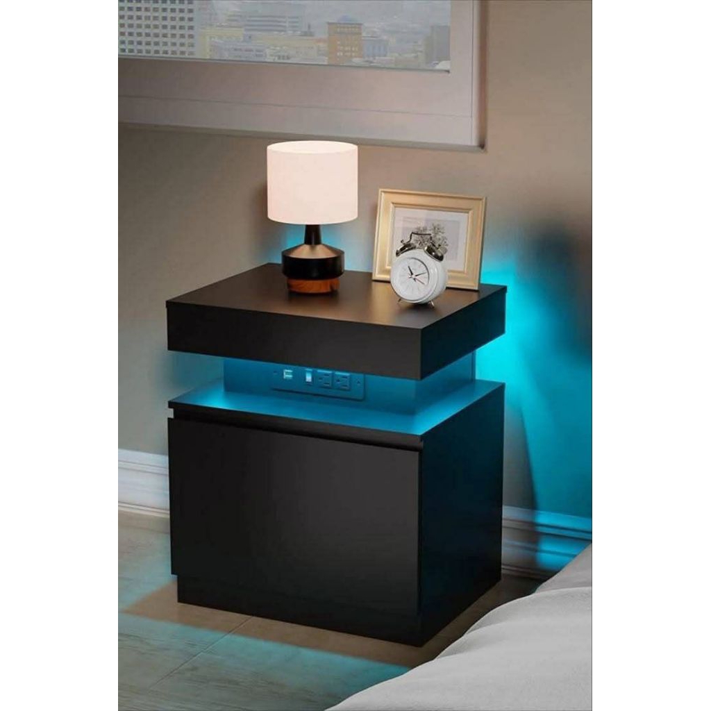 NL 01 meja nakas minimalis modern lampu led Meja Nakas Kamar Tidur Meja Samping Kasur Bedside Table 