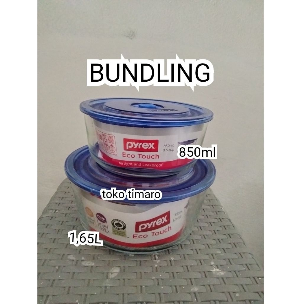 PYREX ECO TOUCH MANGKOK BULAT 850ML+1,65L BUNDLING